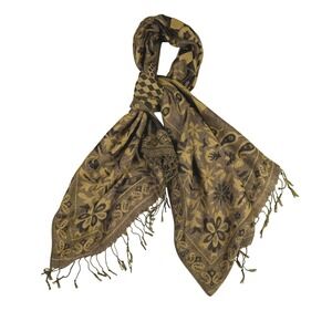 Luxury Pashmina Silk Blend Scarf Shawl Wrap Gold Black Paisley Floral Tassel